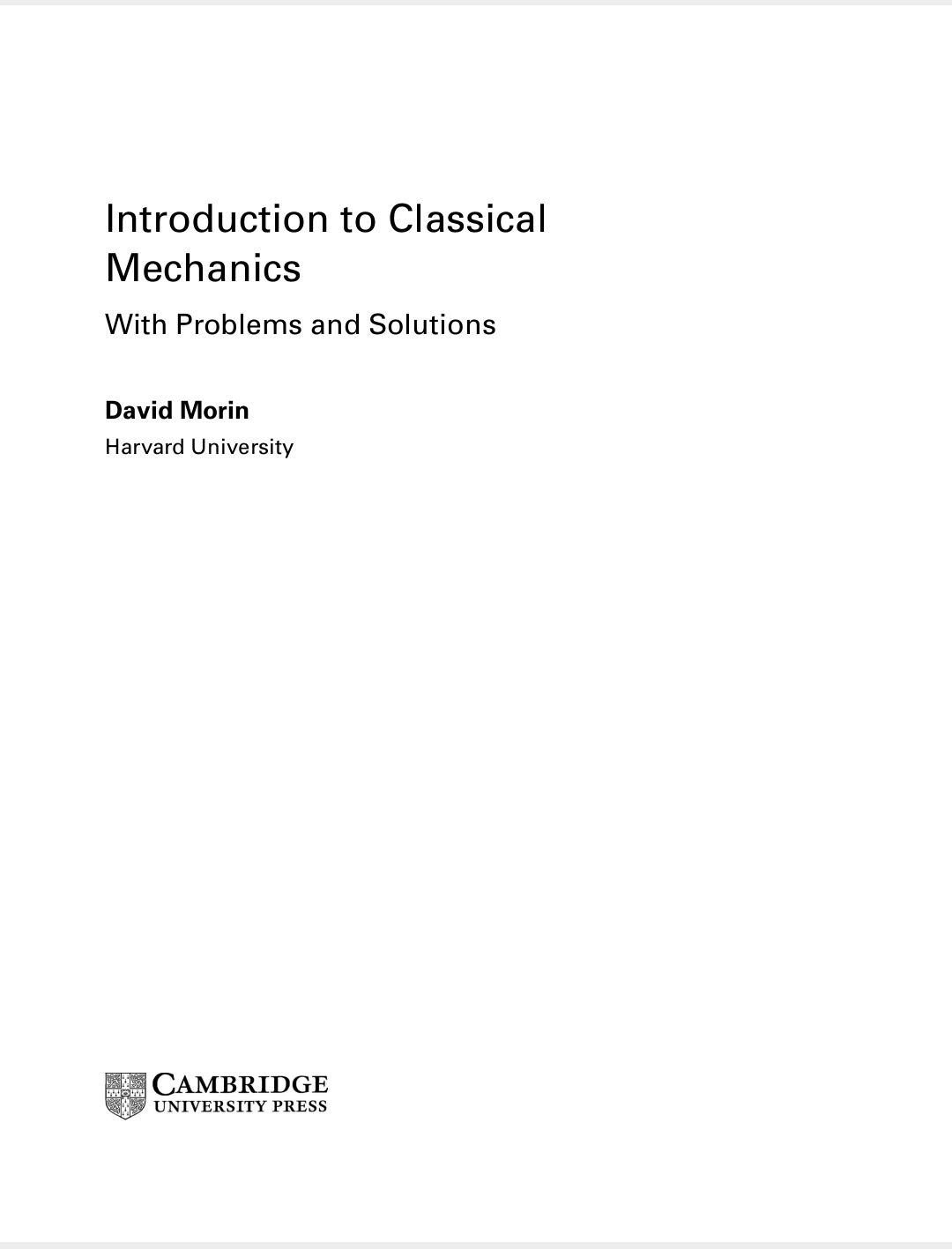 David Morin Introduction to classical mechanics 