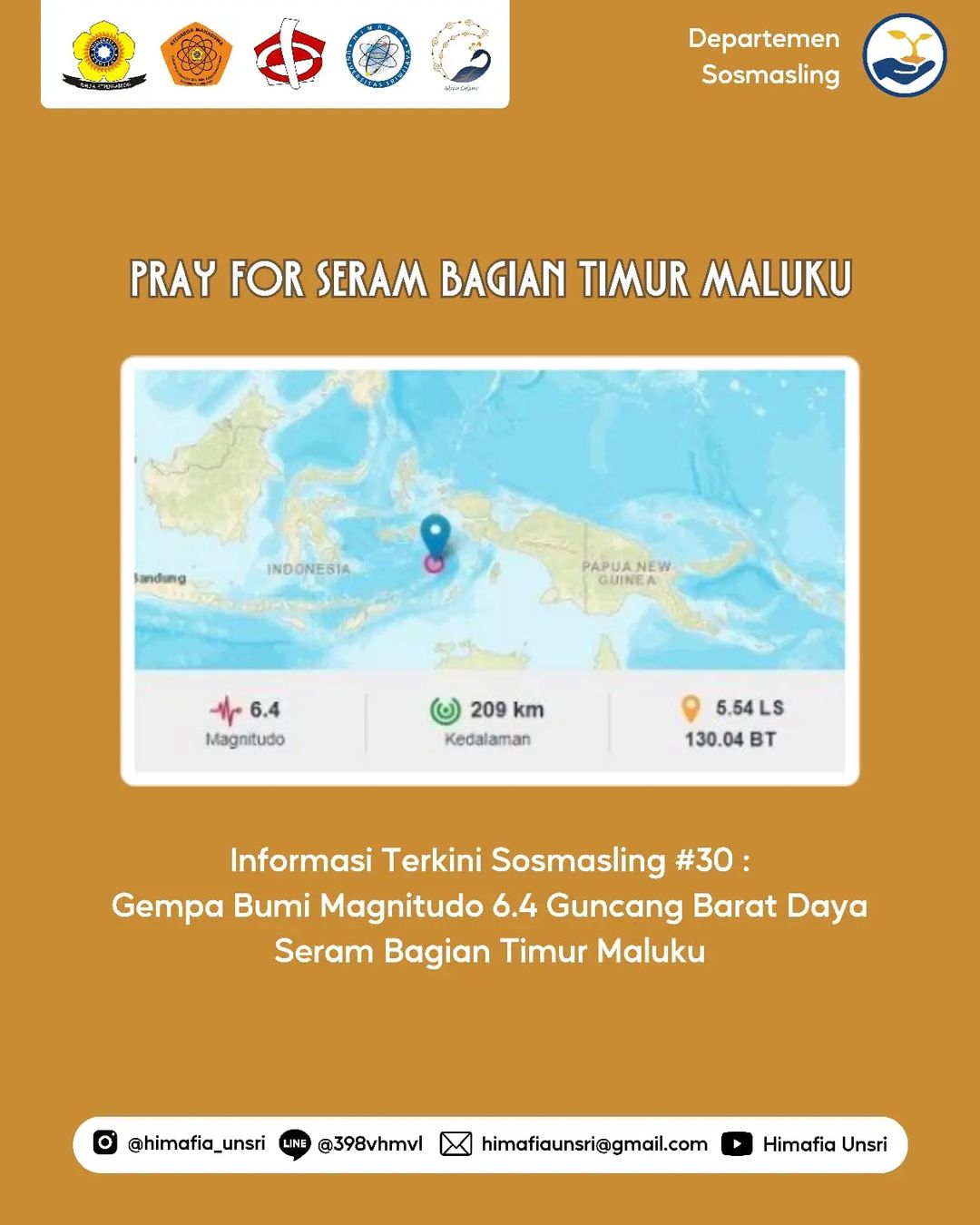[Informasi Terkini Sosmasling #30: Gempa Bumi Magnitudo 6.4 Guncang Barat Daya Seram Bagian Timur Maluku]