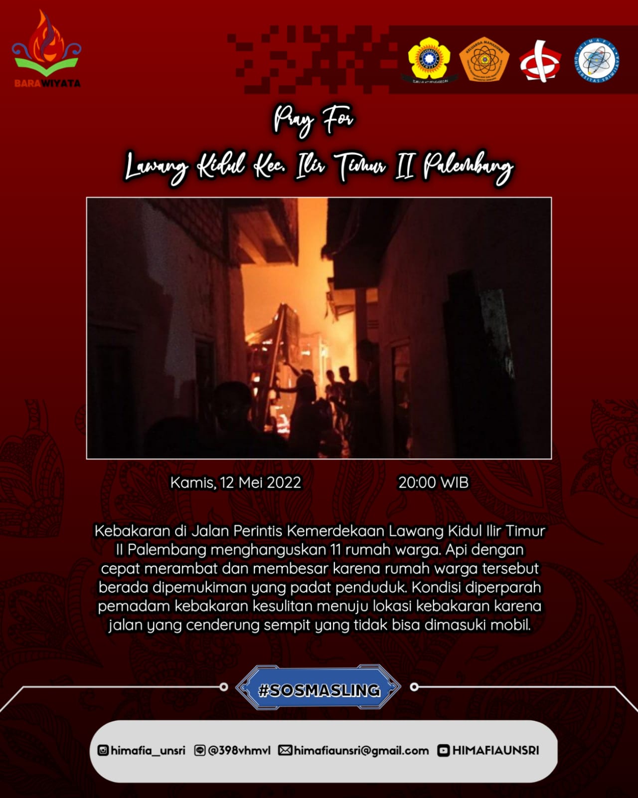 Kebakaran di Lorong Manggar 1 Boombaru Palembang