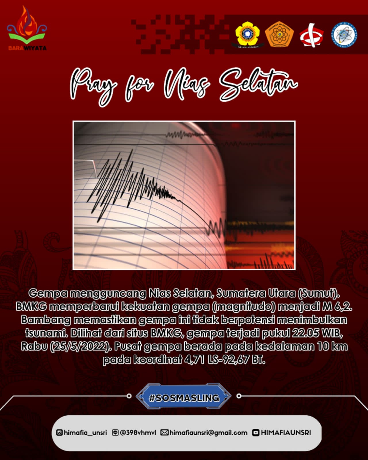 Gempa bumi M 6,2 Nias Selatan Sumatera Utara