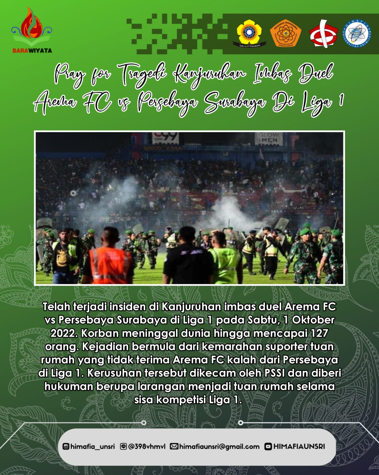  Pray for Tragedi Kanjuruhan Imbas Duel Arema FC vs Persebaya Surabaya di Liga 1